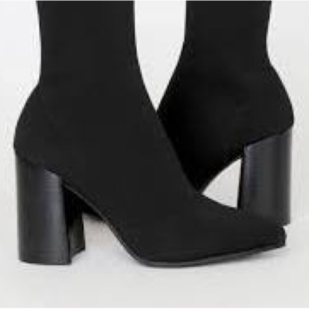 Steve Madden Black Stretch Sock Block Heel Boot